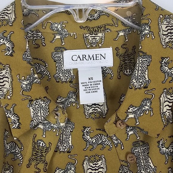 Women Designer Antique Revival Cat Gold Business Casual CarmenMarcValvo Shirt XS - Picture 7 of 9